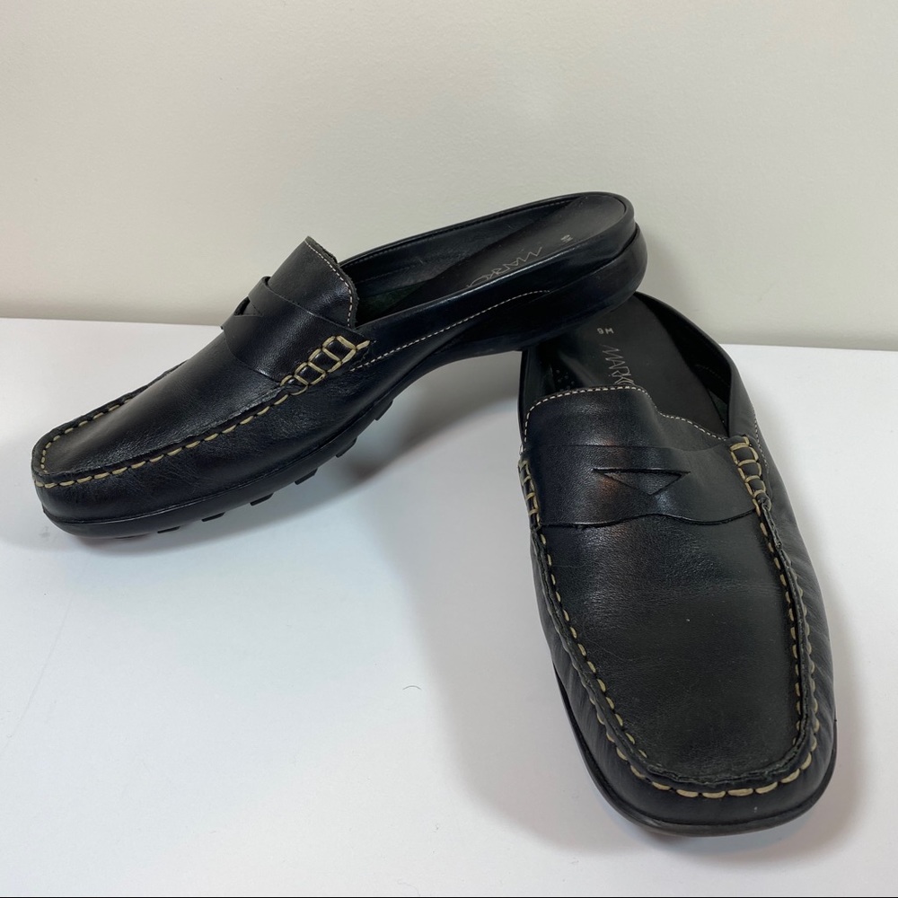 Markon Black leather loafers mules